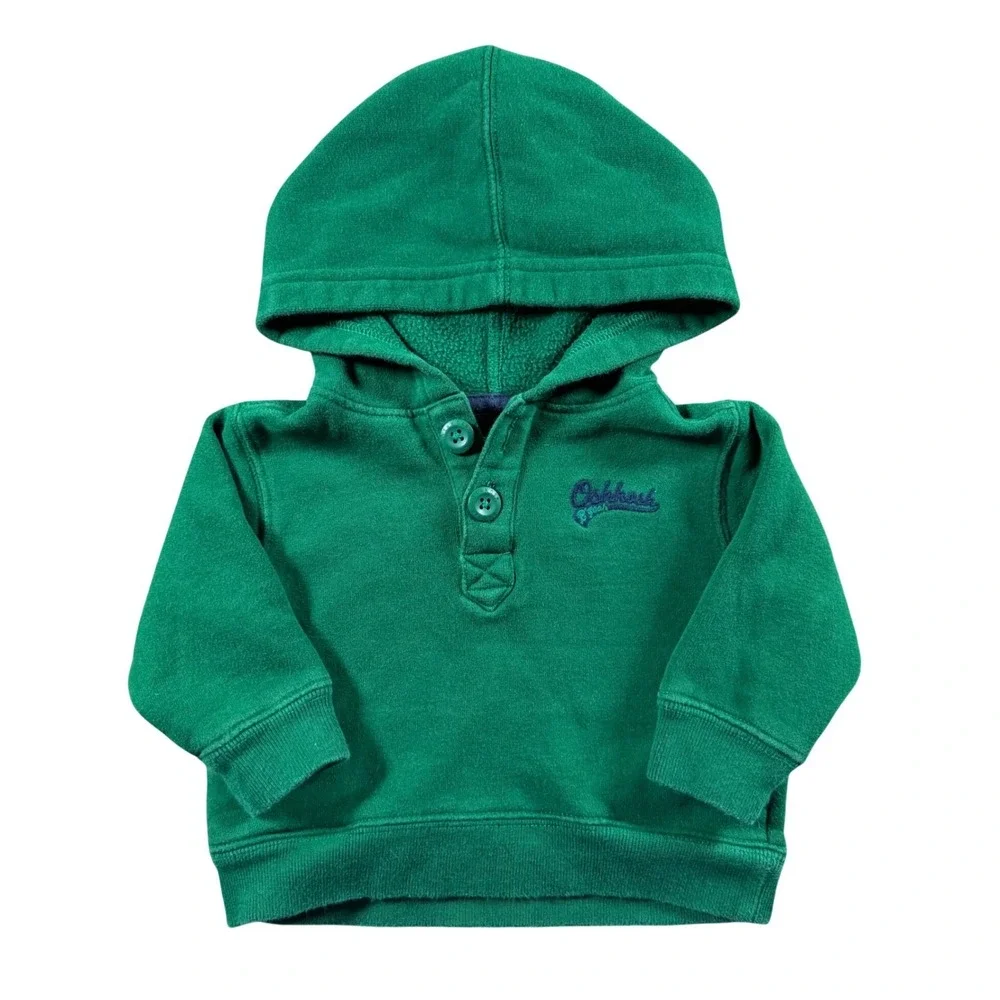 Osh Kosh Green Henley Pullover Hoodie Baby 6 Mo Fleece Sweatshirt Logo‎ cozy